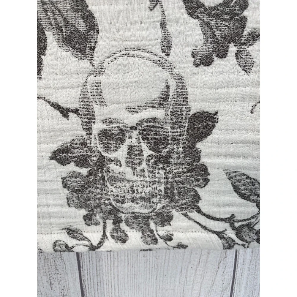 Indigo Home Throw Blanket 50x60 Spooky Skull Floral Toile Grey White Halloween